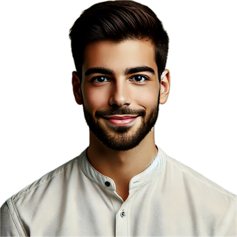 Zentral auf die Kamera schauender Erkan mit formalen Lächeln im Gesicht