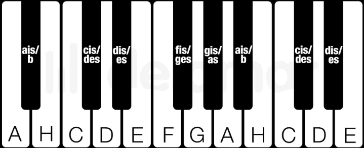 Klavier-Tastatur mit Beschriftung der Tasten