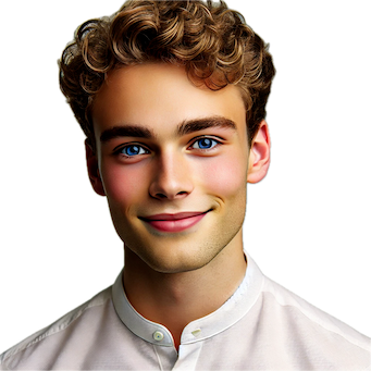Zentral auf die Kamera schauender Sascha mit formalen Lächeln im Gesicht